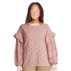 NEW Status by Chenault Women's Mixed Pattern Cotton Eyelet‎ Top